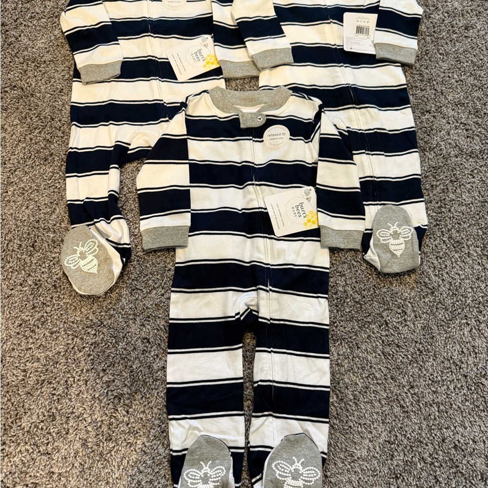 Burt's Bees Navy and White Striped Footies